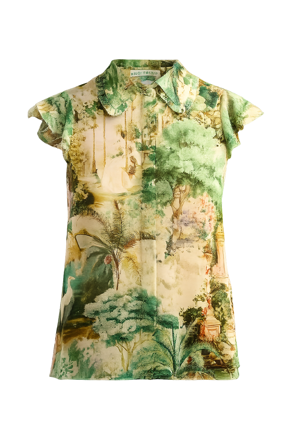 Martel Scenic Print Blouse - Green Print