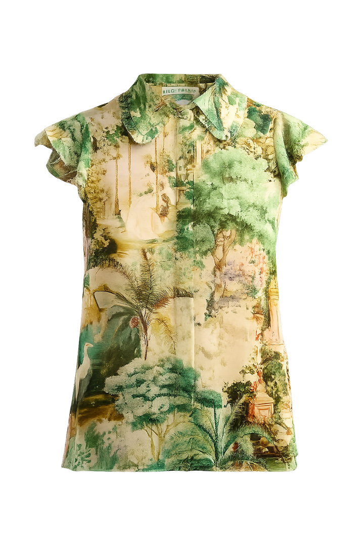 Martel Scenic Print Blouse - Green Print