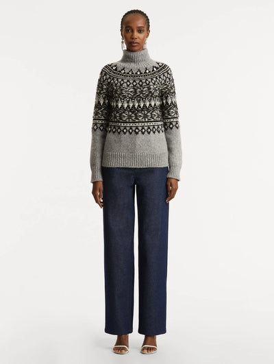 Crystal-Detailed Turtleneck Pullover - Black/Ivory/Grey