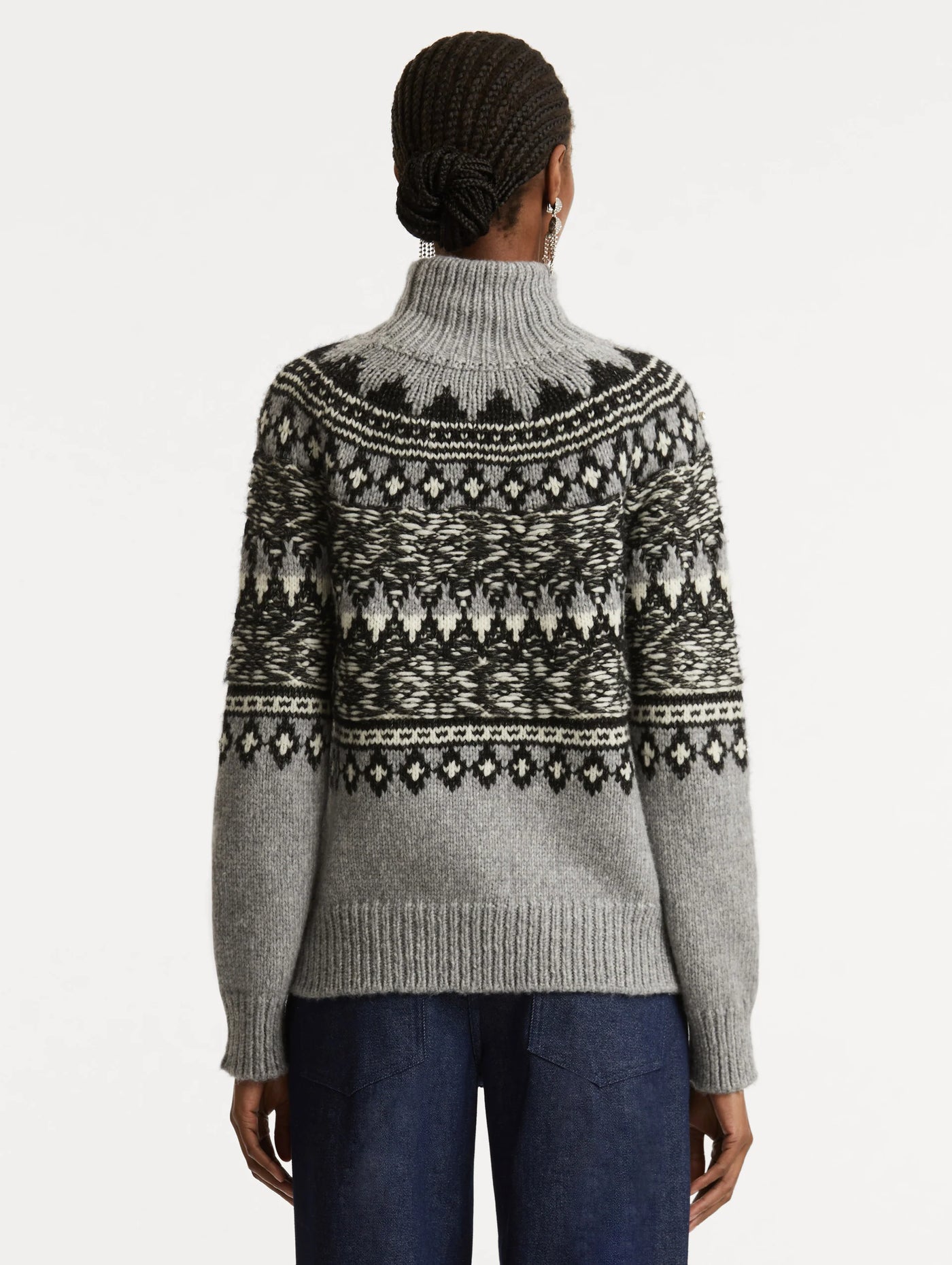 Crystal-Detailed Turtleneck Pullover - Black/Ivory/Grey