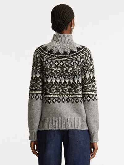 Crystal-Detailed Turtleneck Pullover - Black/Ivory/Grey