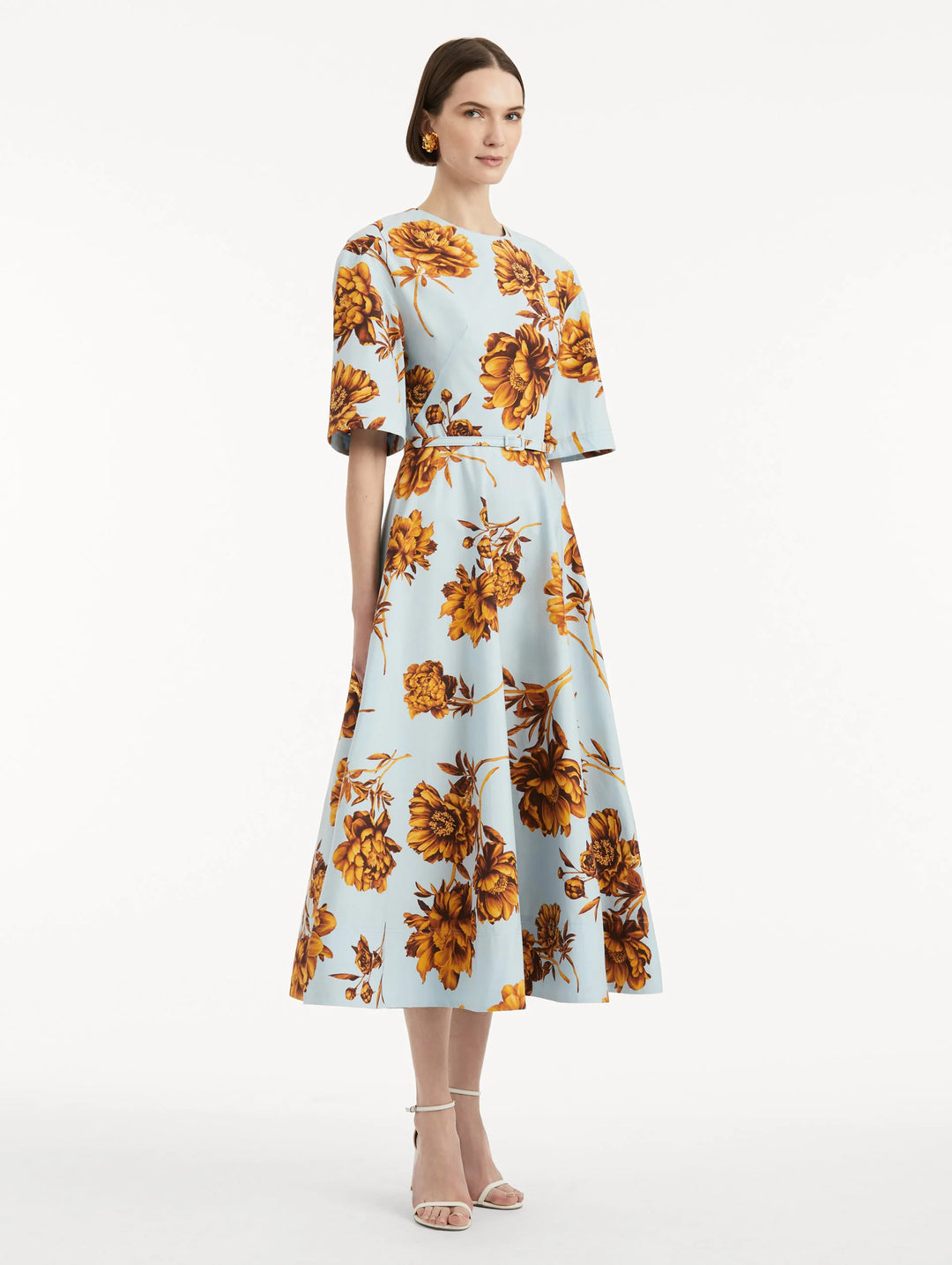 Peony Cotton Poplin Dress - Brown Ice Blue