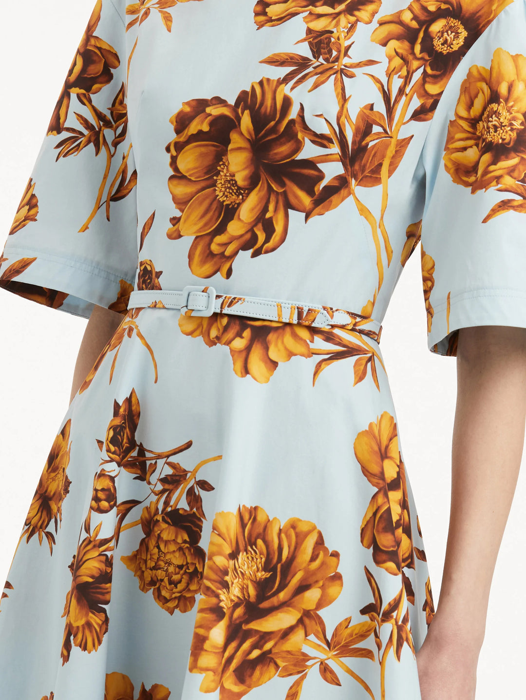 Peony Cotton Poplin Dress - Brown Ice Blue