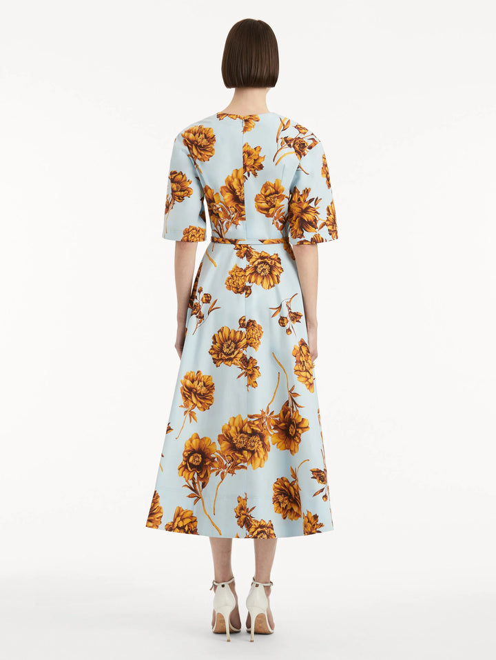 Peony Cotton Poplin Dress - Brown Ice Blue