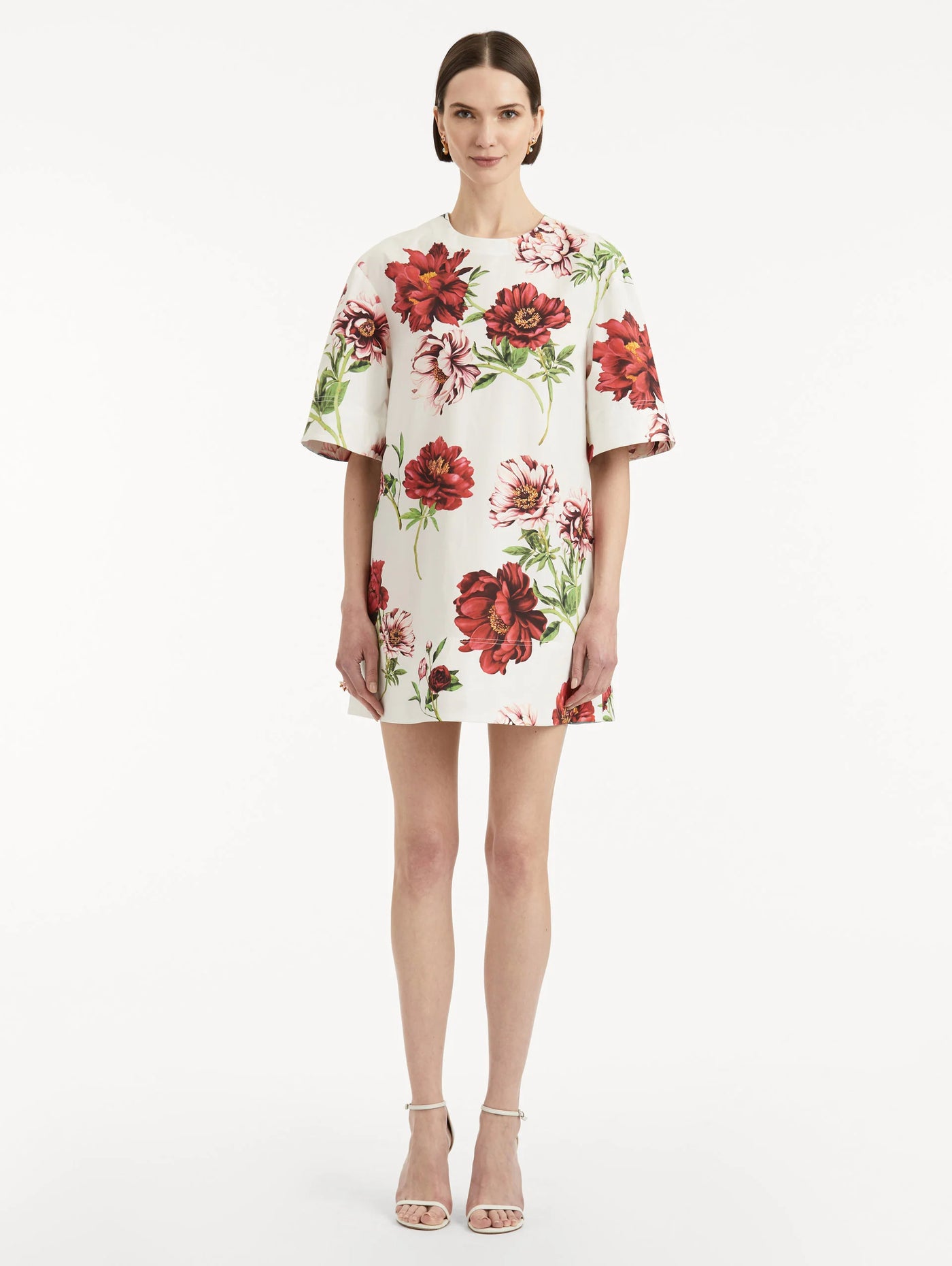 Peony Cotton Poplin Shift Dress - Ivory Multi