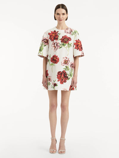 Peony Cotton Poplin Shift Dress - Ivory Multi