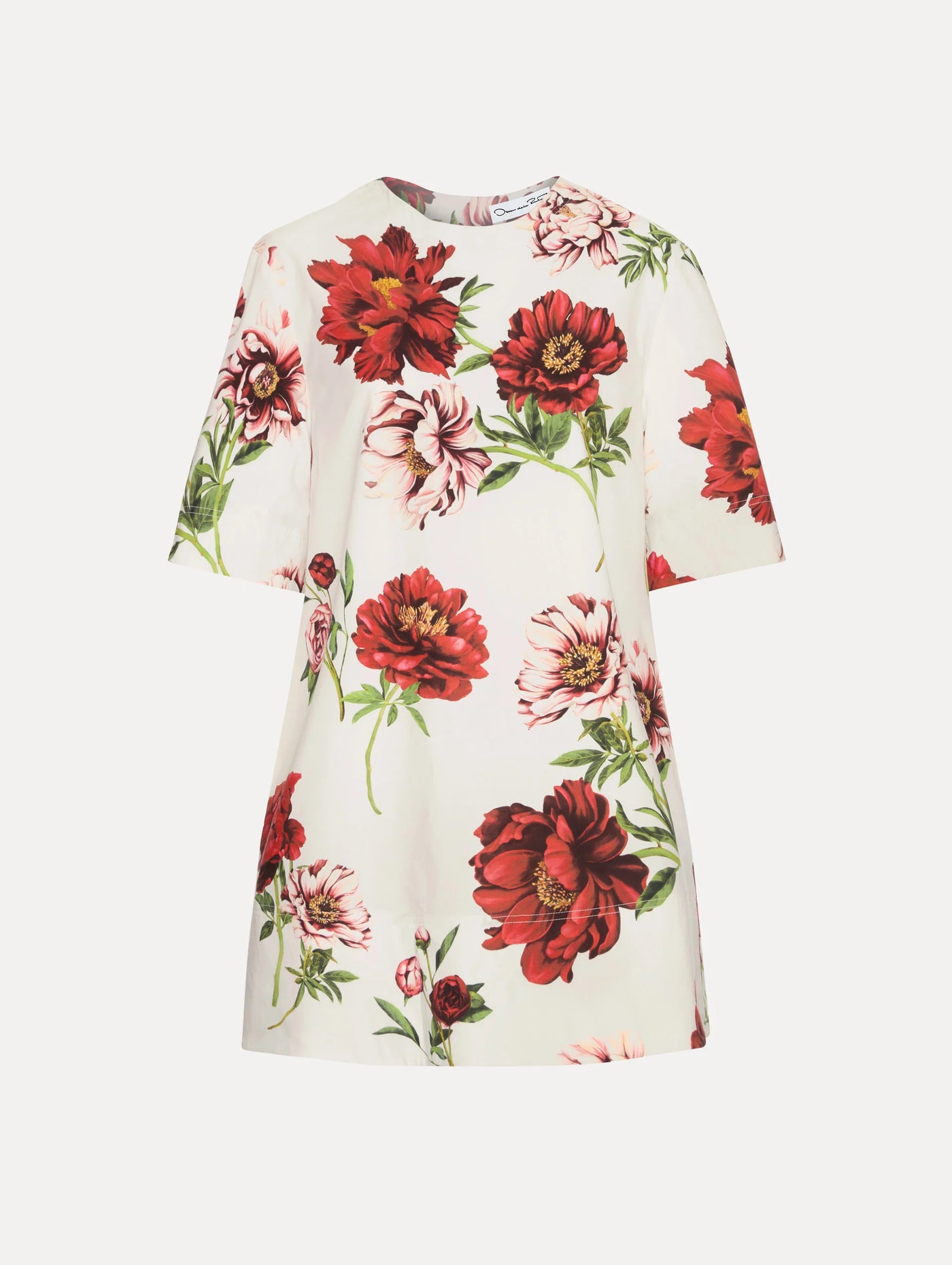 Peony Cotton Poplin Shift Dress - Ivory Multi