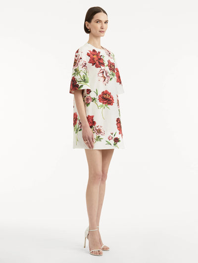 Peony Cotton Poplin Shift Dress - Ivory Multi