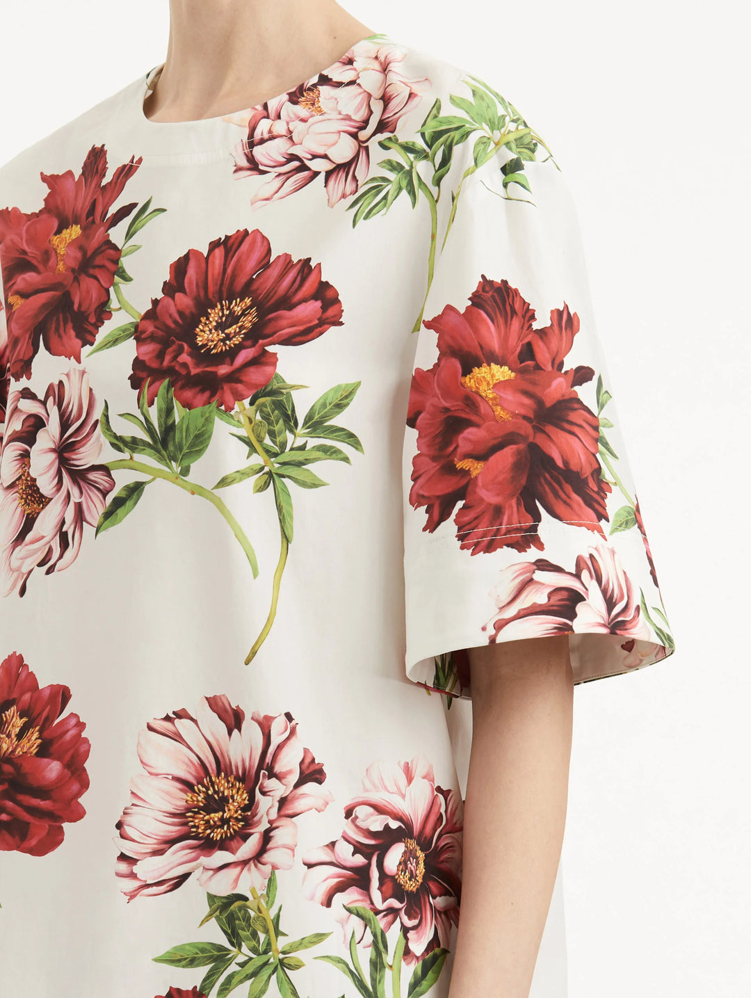 Peony Cotton Poplin Shift Dress - Ivory Multi