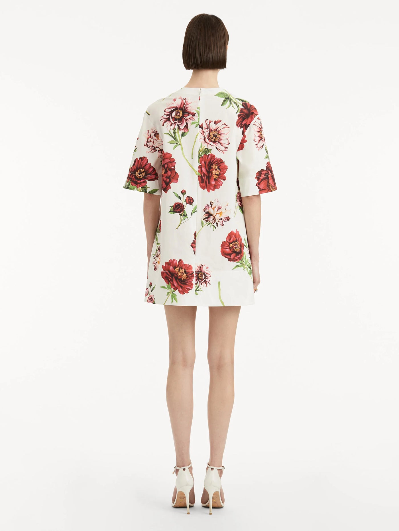 Peony Cotton Poplin Shift Dress - Ivory Multi