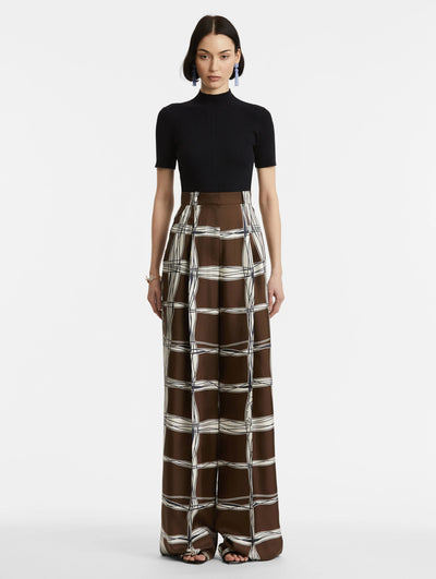 Wavy Plaid Silk Twill Pant - Cedar/Navy