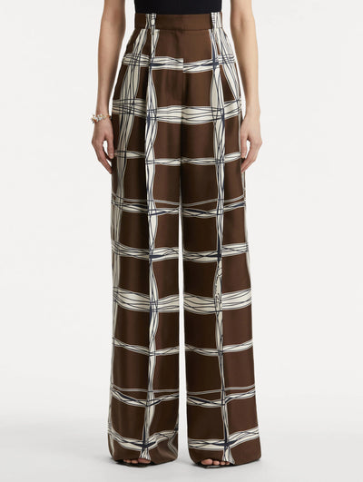 Wavy Plaid Silk Twill Pant - Cedar/Navy