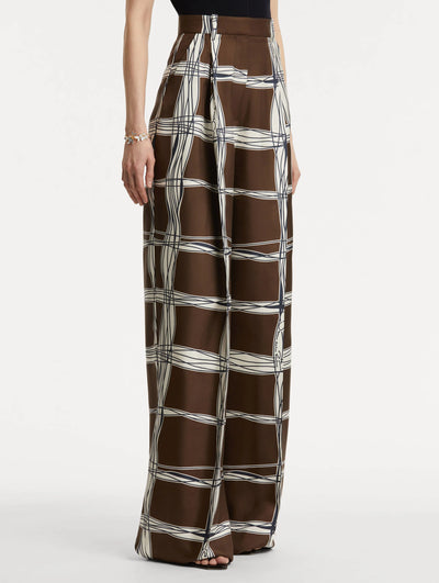 Wavy Plaid Silk Twill Pant - Cedar/Navy