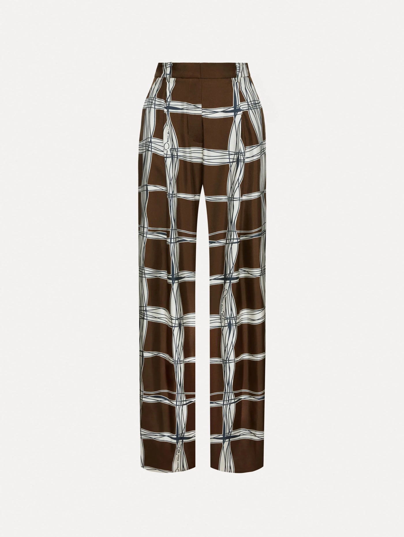 Wavy Plaid Silk Twill Pant - Cedar/Navy