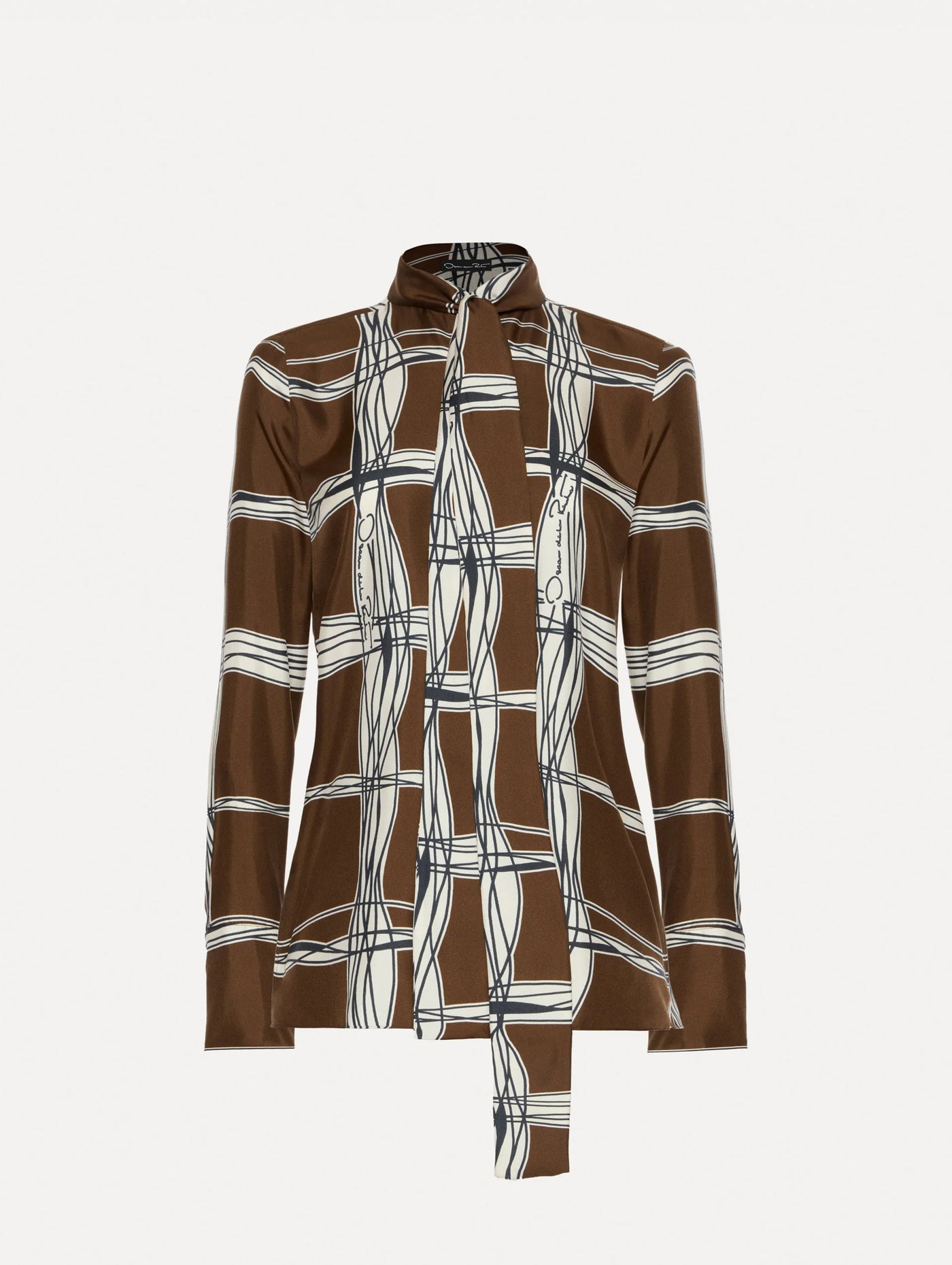 Wavy Plaid Silk Twill Blouse - Cedar/Navy
