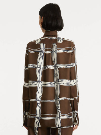 Wavy Plaid Silk Twill Blouse - Cedar/Navy