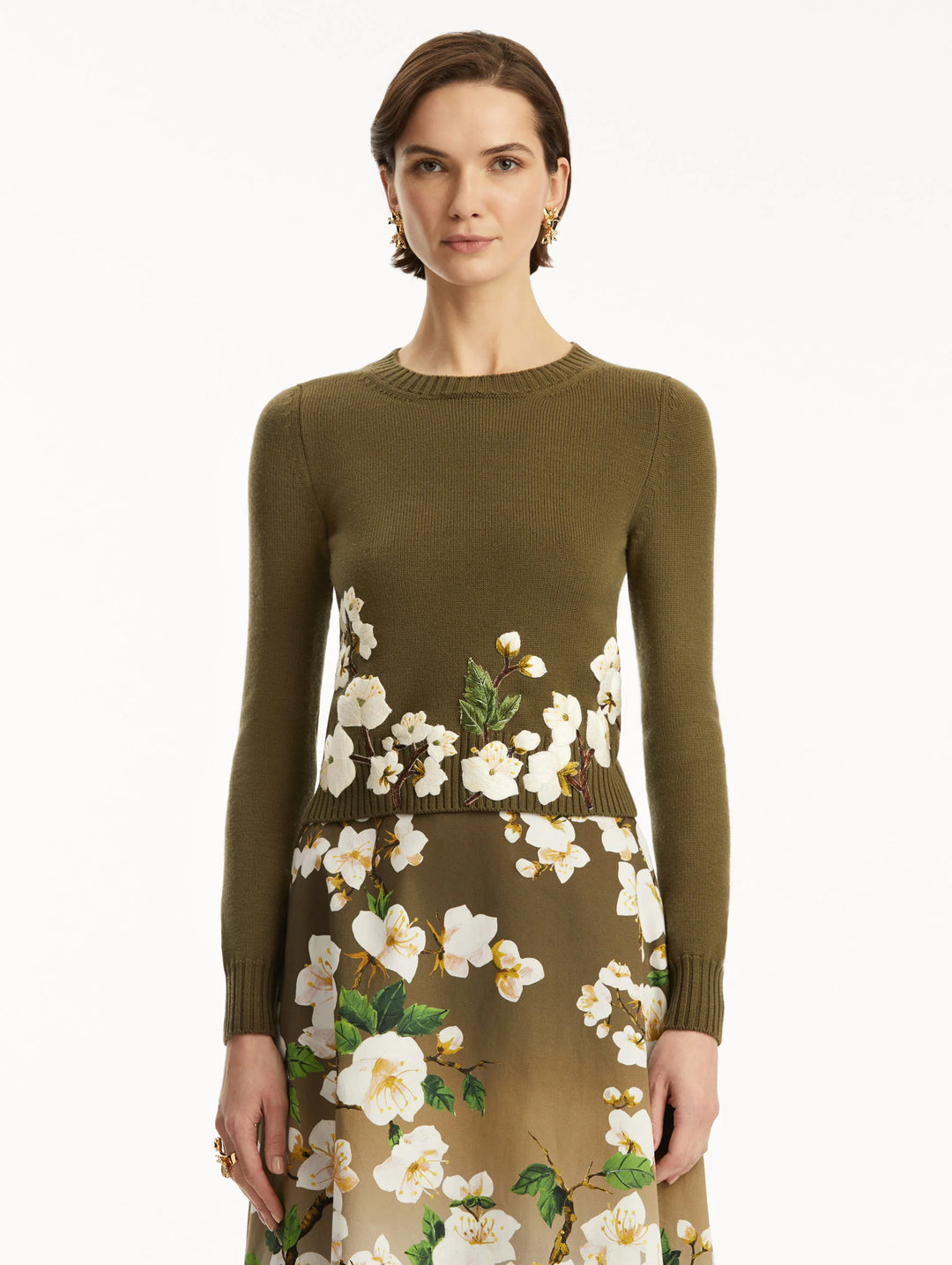 Cherry Blossom Threadwork Pullover - Khaki