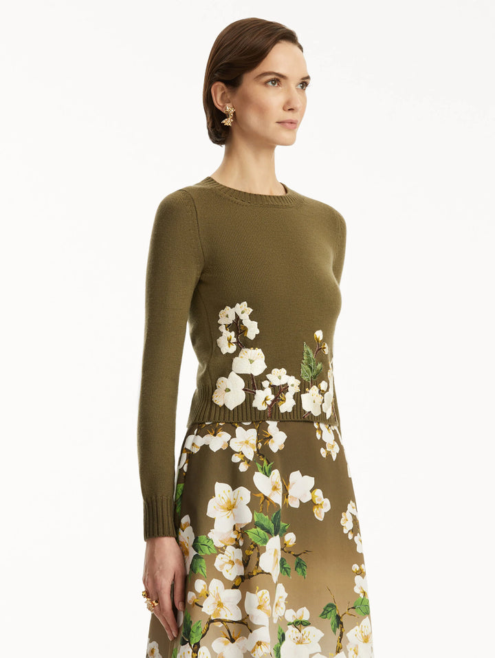 Cherry Blossom Threadwork Pullover - Khaki