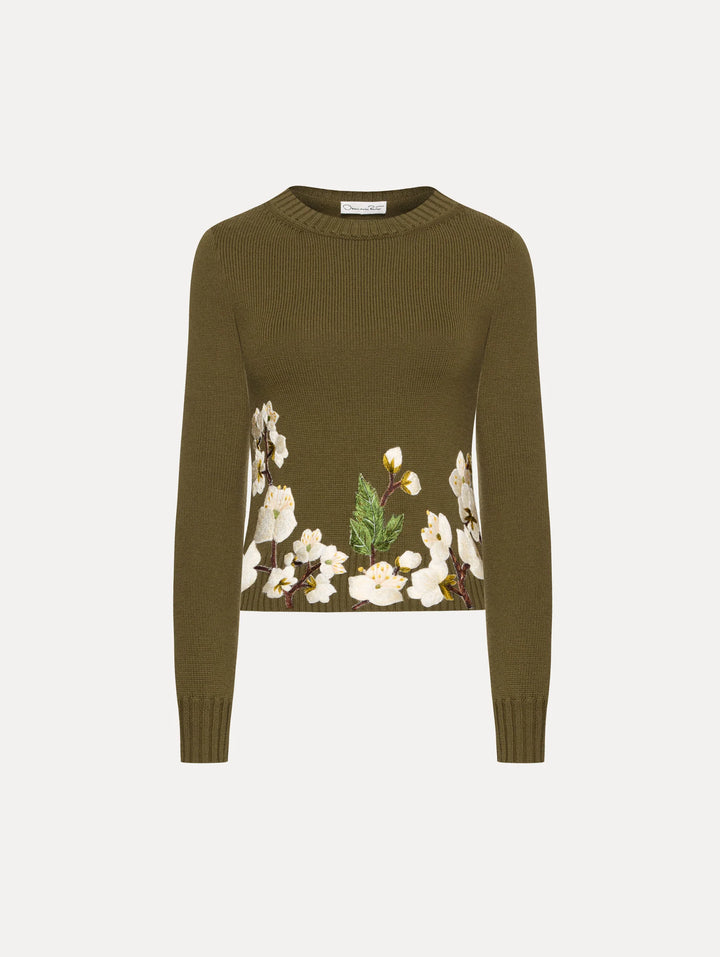 Cherry Blossom Threadwork Pullover - Khaki