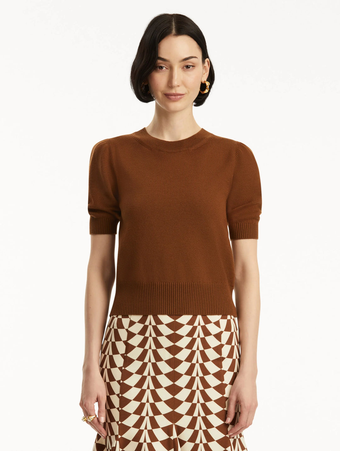 Short Sleeve Wool Pullover - Cognac