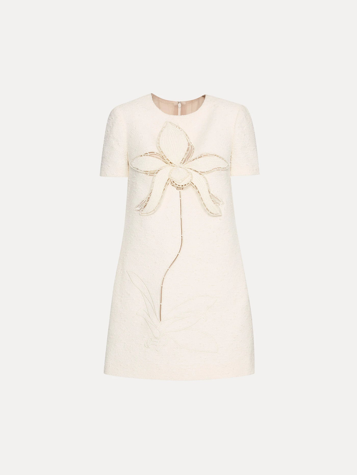 Orchid Embroidered Tweed Shift Dress - Ivory