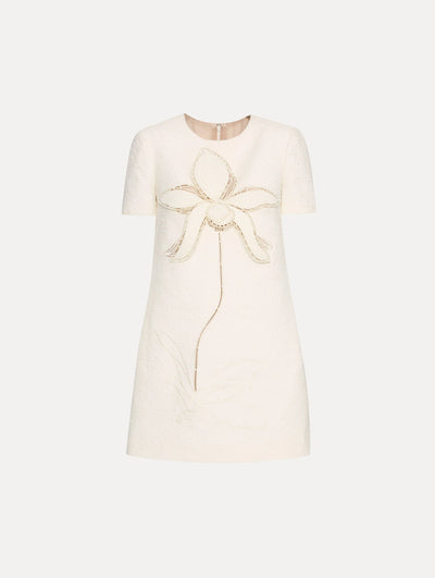 Orchid Embroidered Tweed Shift Dress - Ivory