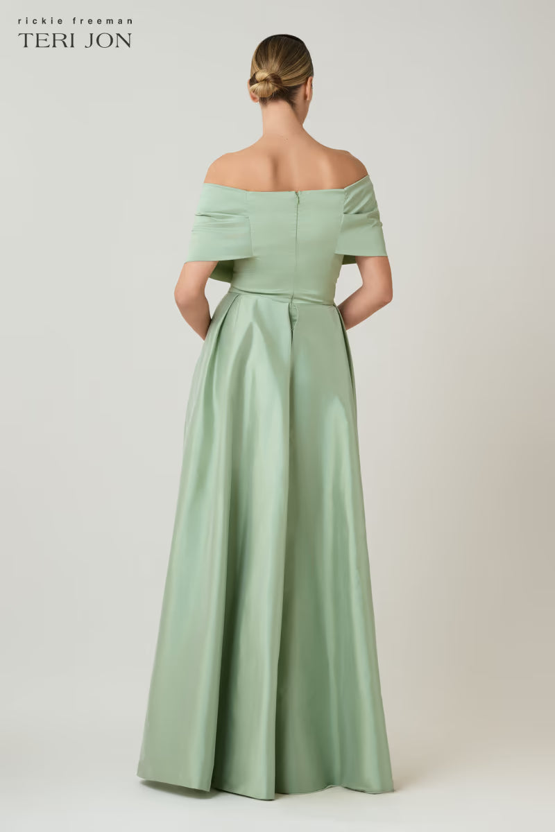 Taffeta Off-the-Shoulder Gown - Mint