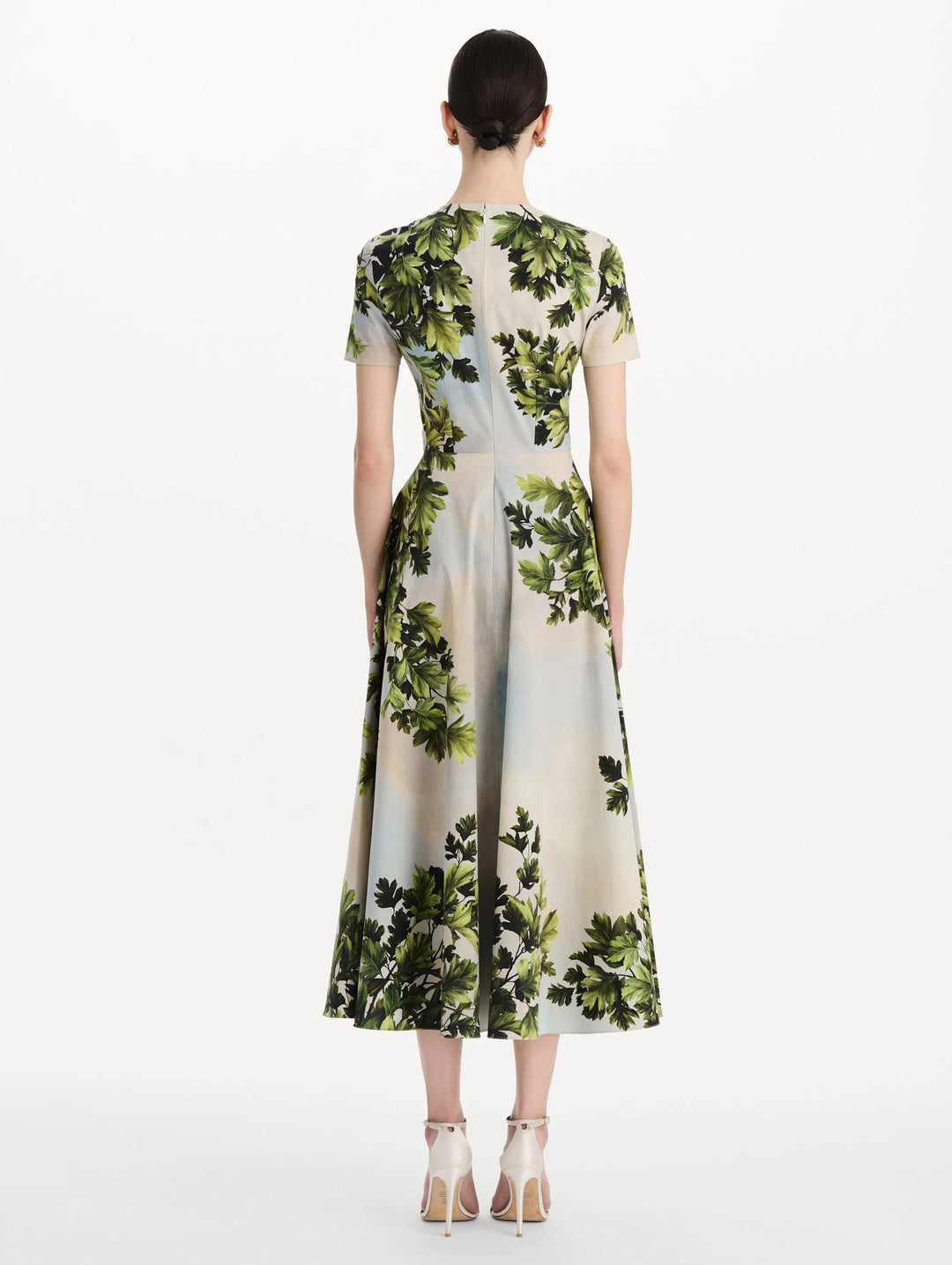 Maple Leaves Cotton Poplin Dress - Green Multi