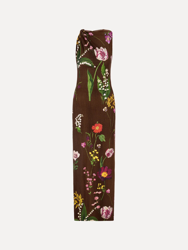 Mixed Botanical Milano Jersey Dress - Brown Multi