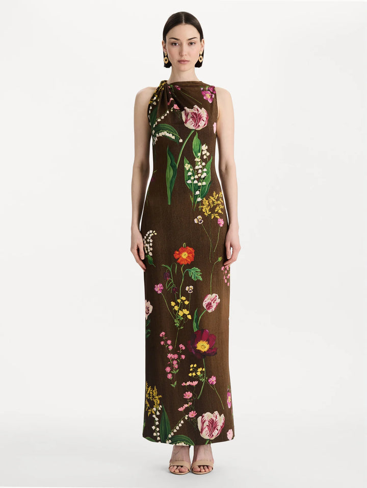 Mixed Botanical Milano Jersey Dress - Brown Multi