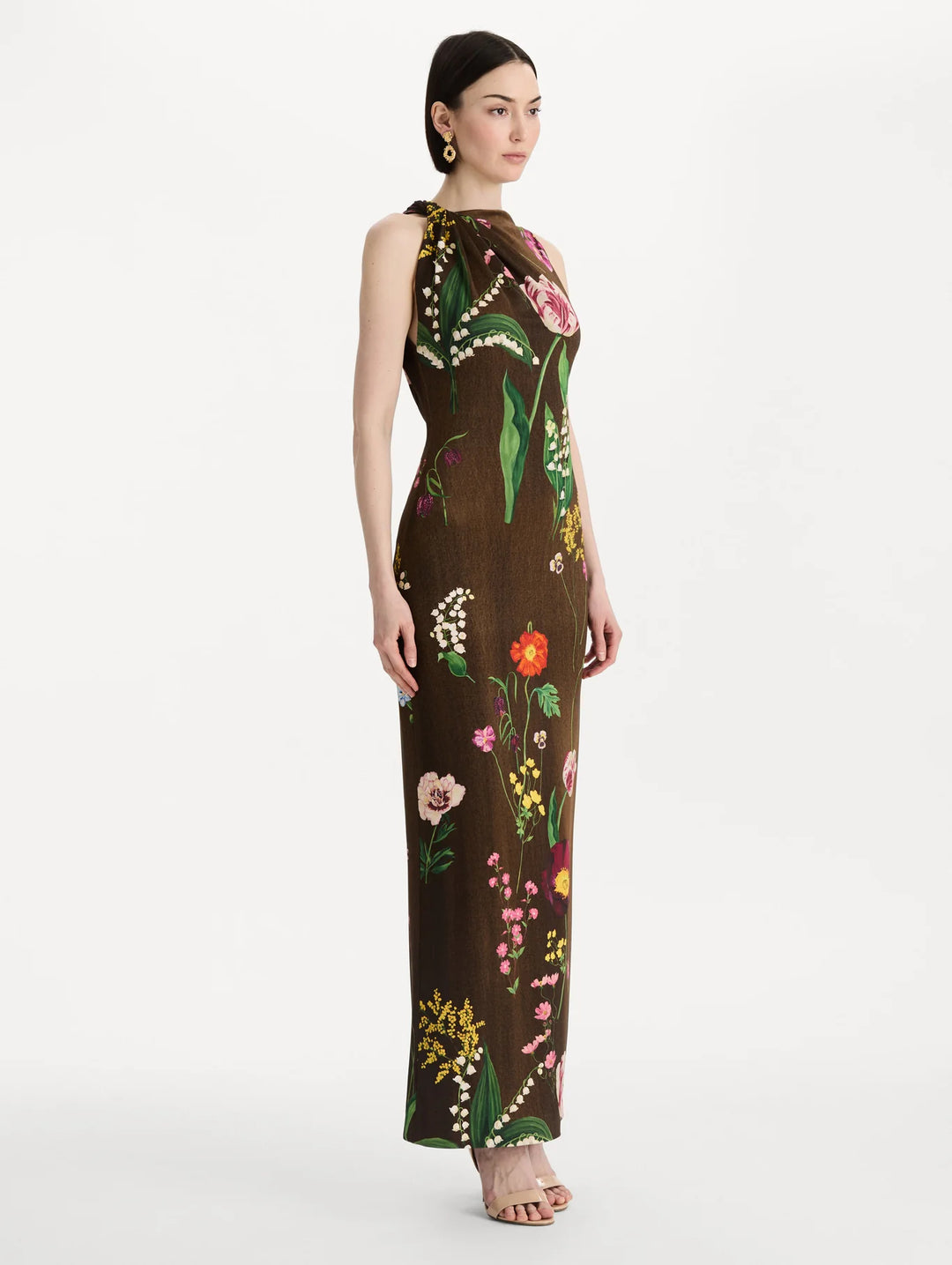 Mixed Botanical Milano Jersey Dress - Brown Multi