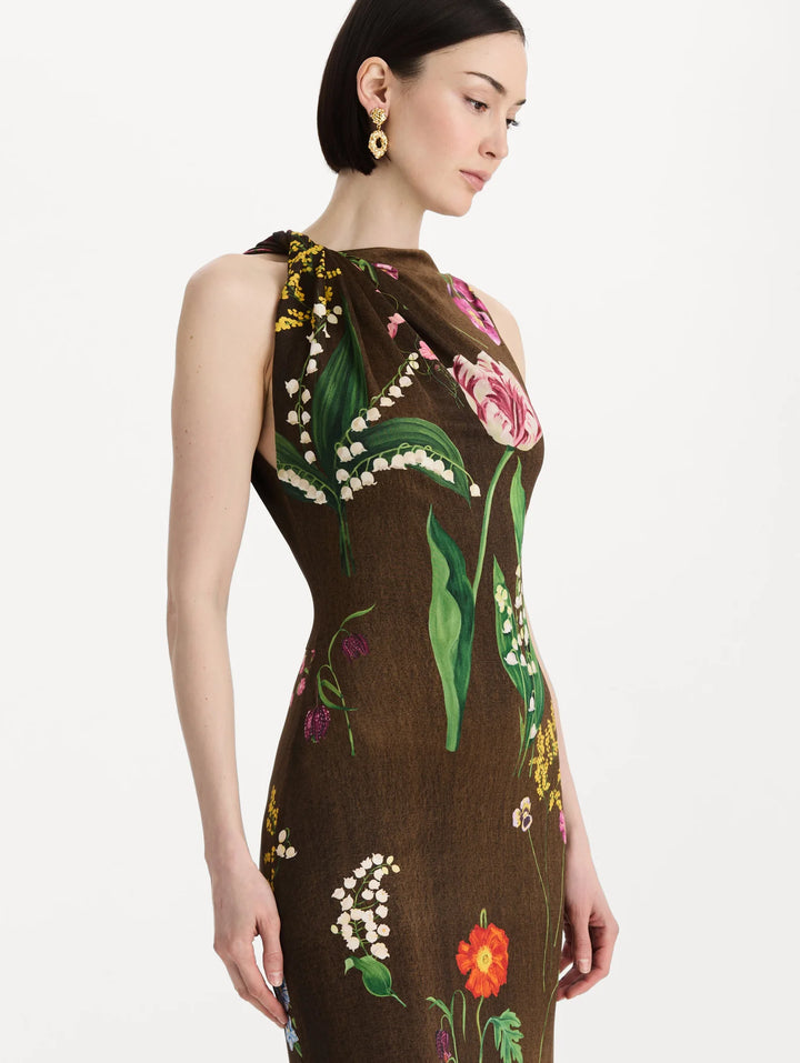 Mixed Botanical Milano Jersey Dress - Brown Multi
