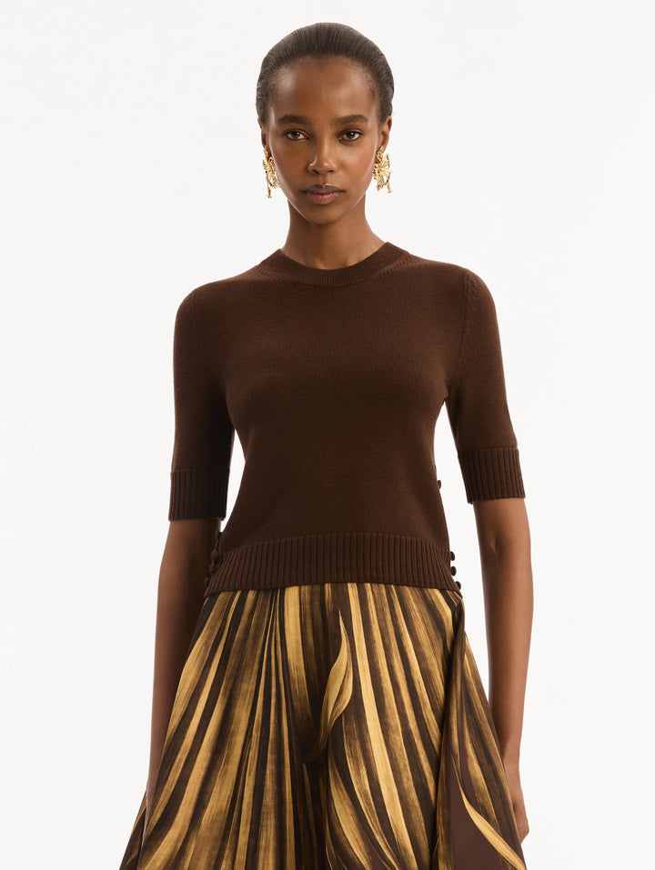 Button-Detail Pullover- Brown
