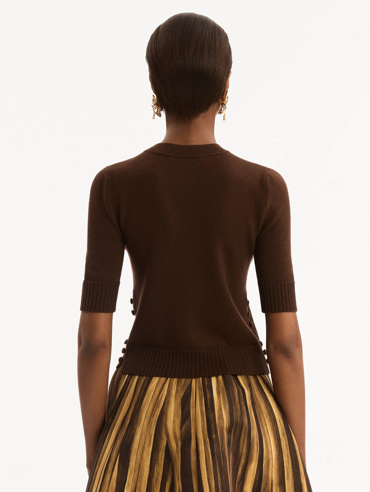 Button-Detail Pullover- Brown