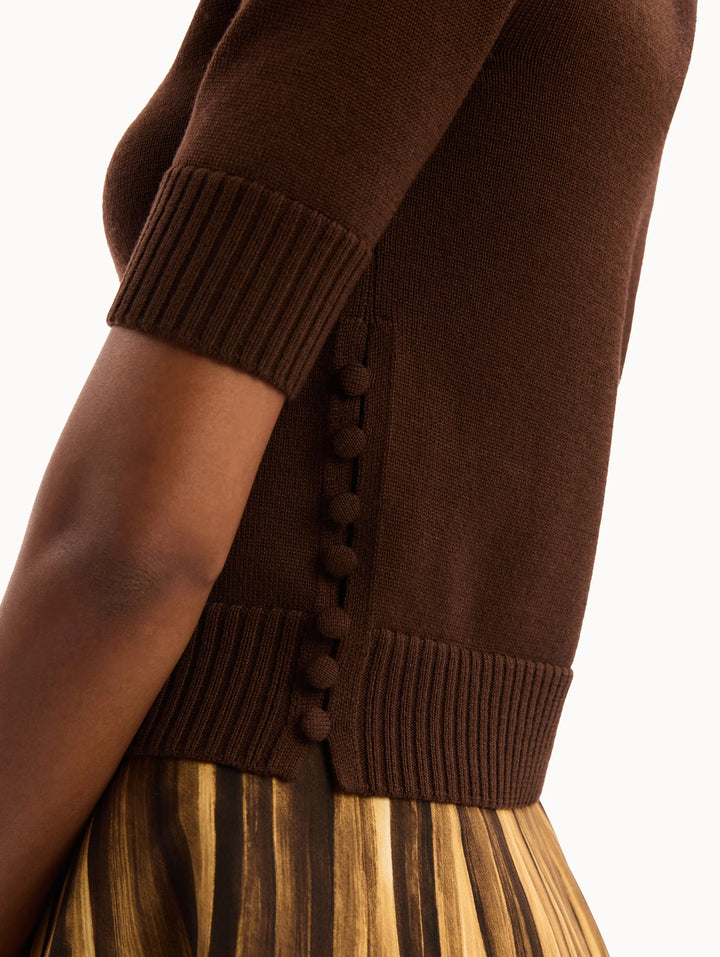 Button-Detail Pullover- Brown