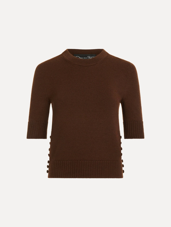 Button-Detail Pullover- Brown