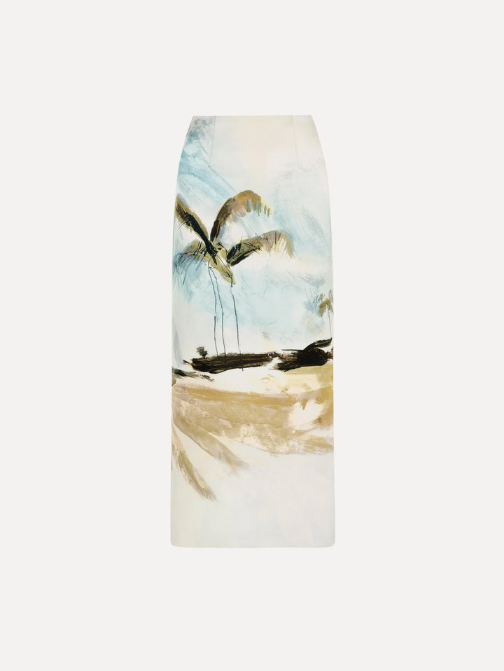 Palm Tree Pencil Skirt - Blue Multi