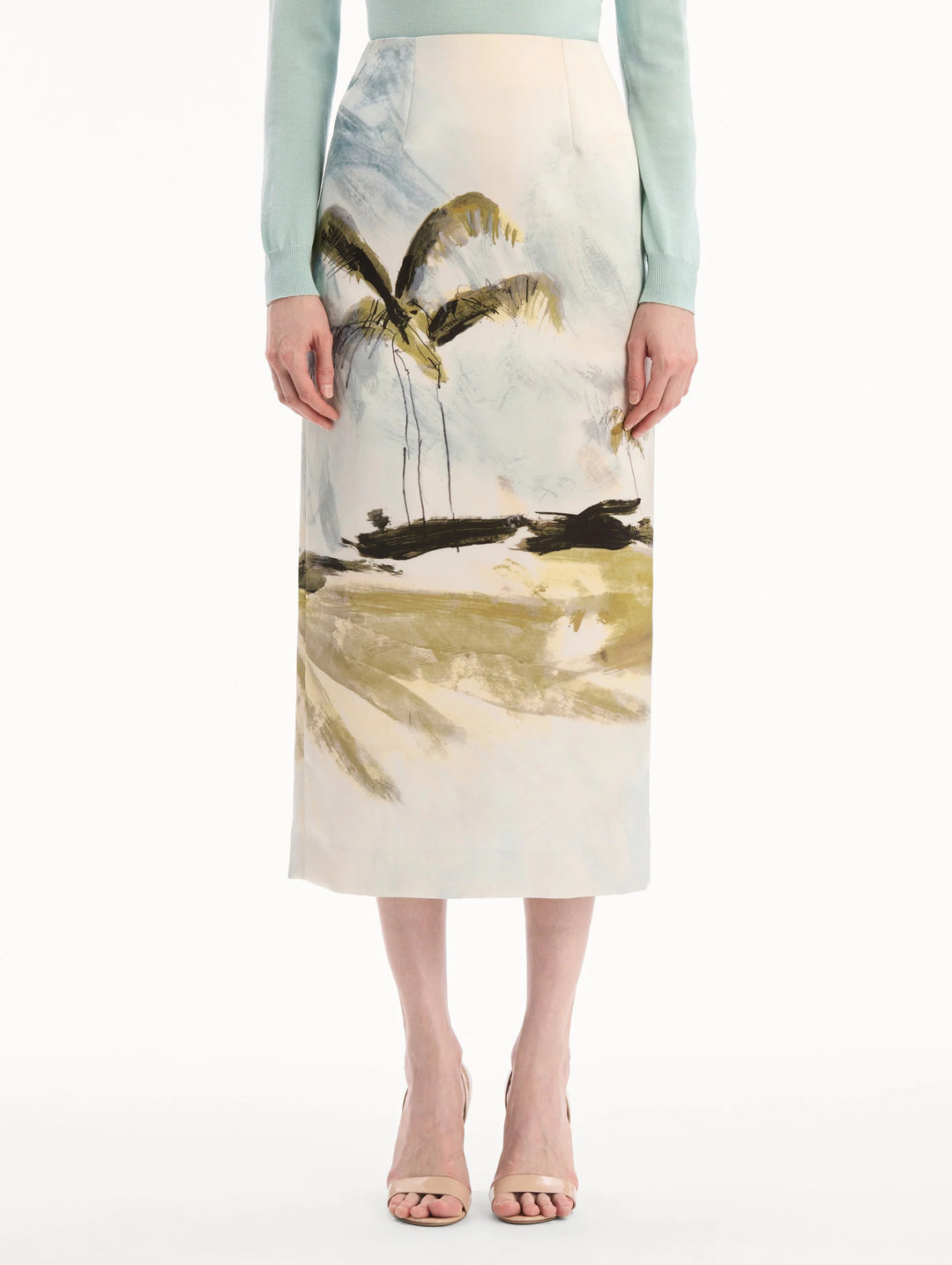 Palm Tree Pencil Skirt - Blue Multi