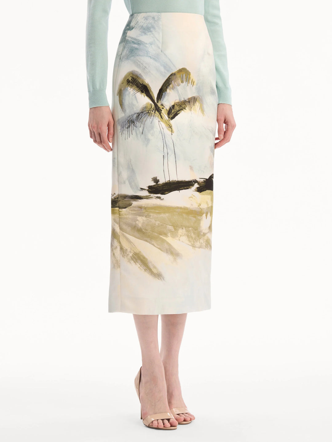 Palm Tree Pencil Skirt - Blue Multi