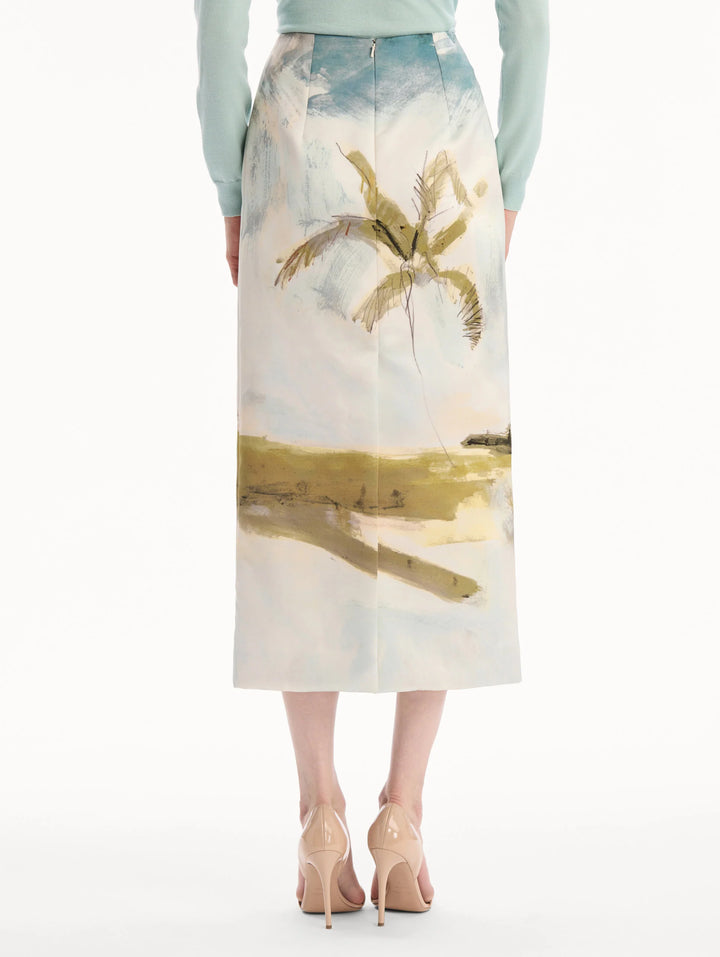 Palm Tree Pencil Skirt - Blue Multi