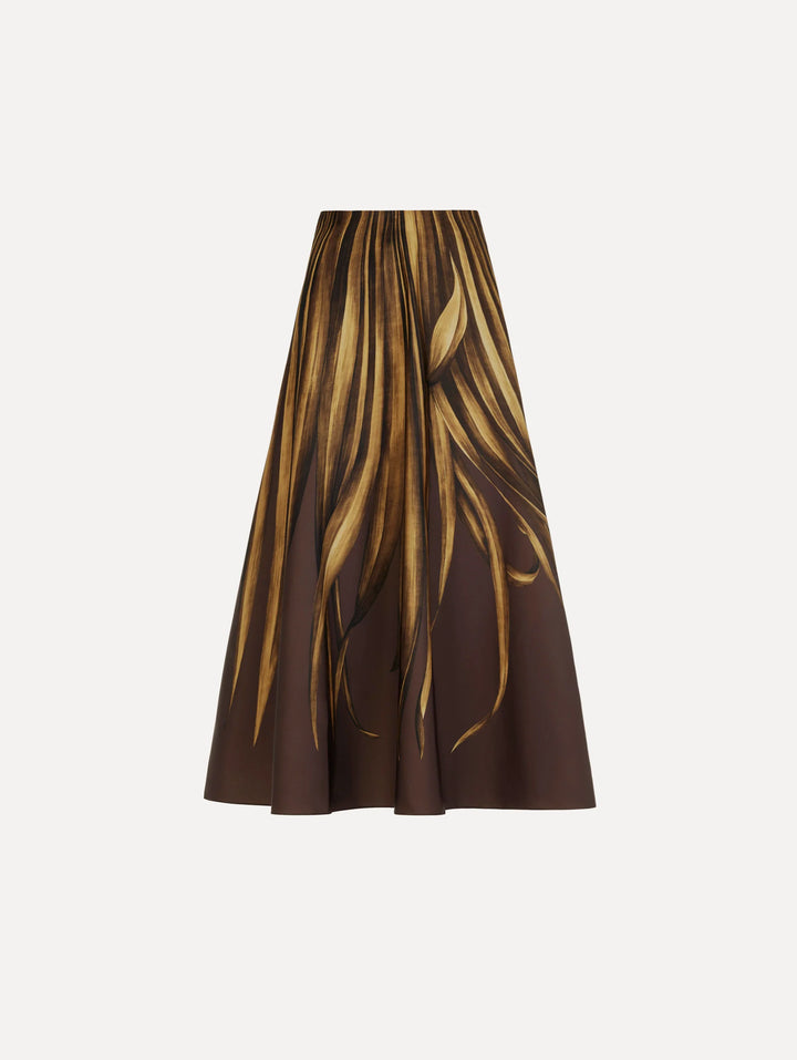 Palm Print Circle Skirt - Brown