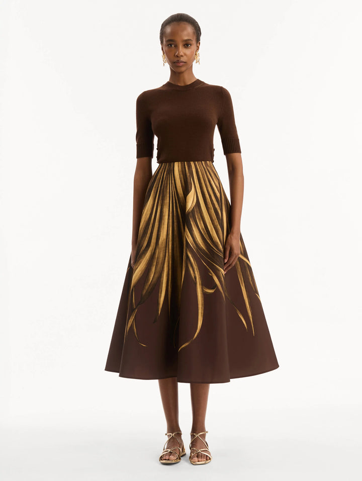 Palm Print Circle Skirt - Brown