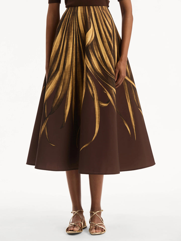 Palm Print Circle Skirt - Brown