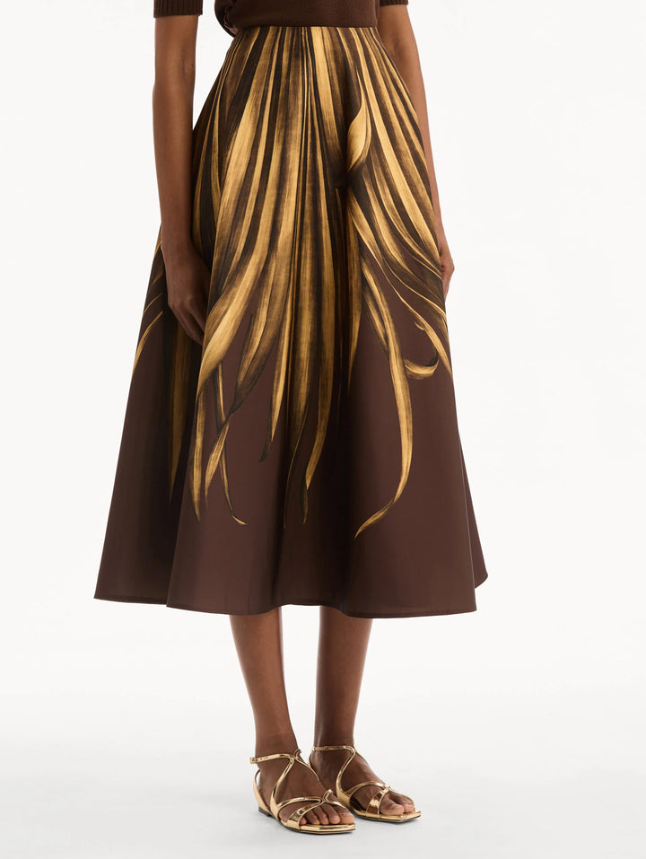 Palm Print Circle Skirt - Brown