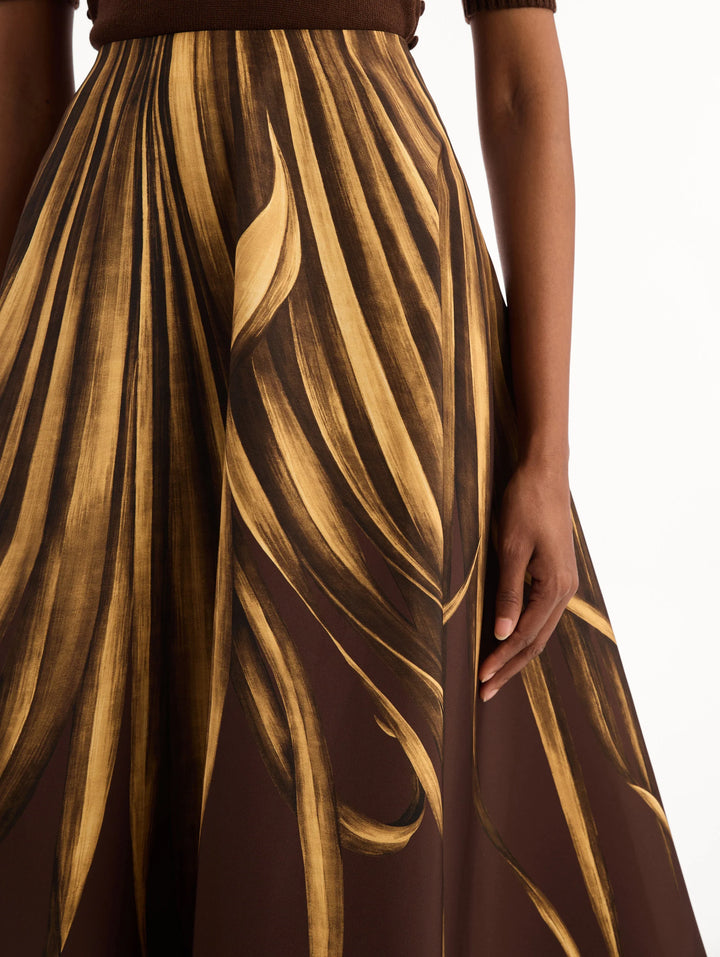 Palm Print Circle Skirt - Brown