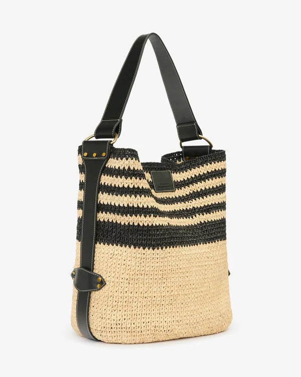 Bayia Raffia Shoulder Bag - Ivory/Black