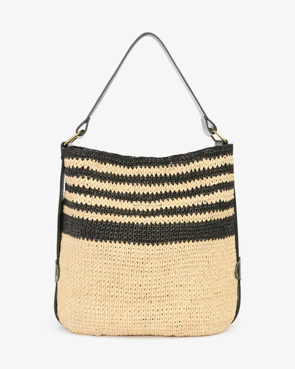 Bayia Raffia Shoulder Bag - Ivory/Black