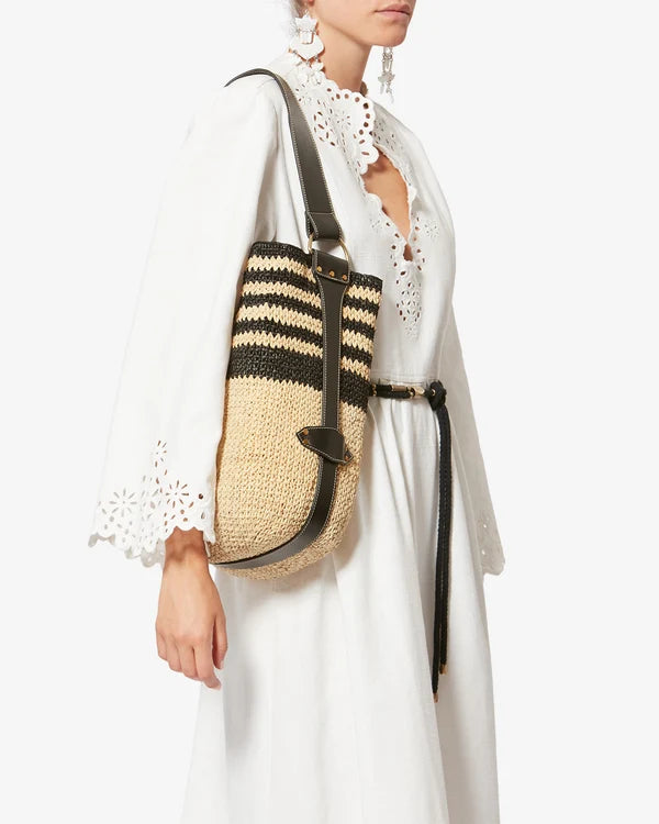 Bayia Raffia Shoulder Bag - Ivory/Black