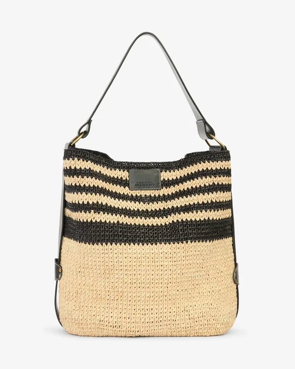 Bayia Raffia Shoulder Bag - Ivory/Black