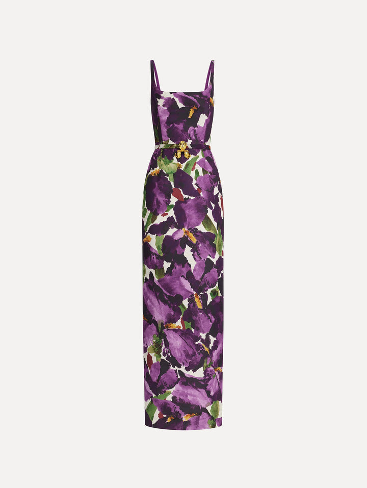 Sleeveless Watercolor Iris Faille Gown